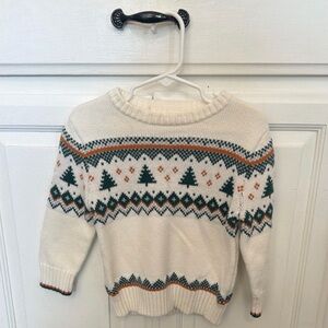 Christmas Cream Fair Isle Knit Sweater with Green Tree Pattern